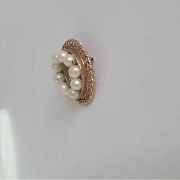 Vintage Boho Baroque Catamore 12K Gold Filled Round Circle Pearl Wreath Brooch - Picture 4 of 9
